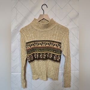 1980s Vintage White Stag Cream & Black Turtleneck Sweater